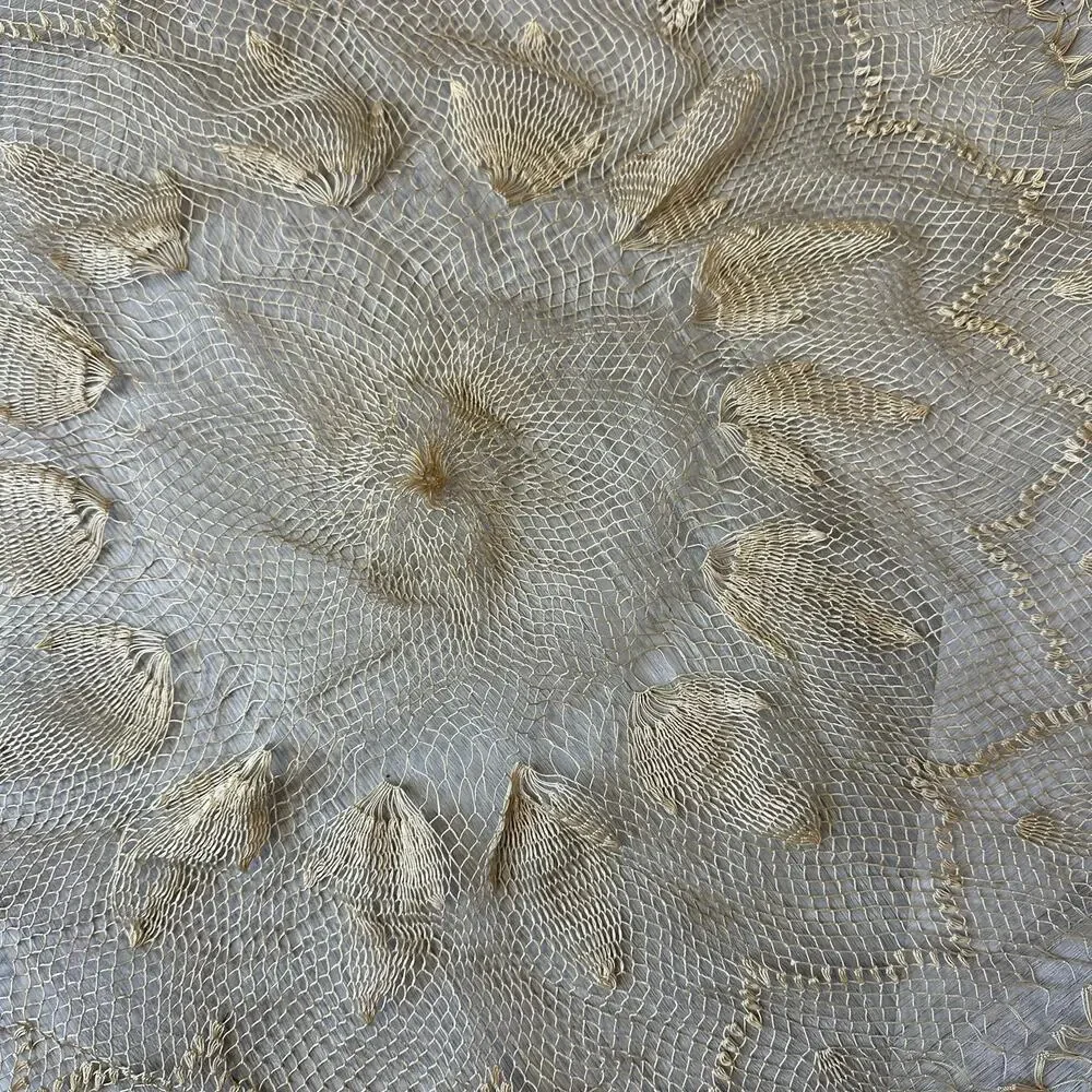 Vintage Embroider Net Mesh Lace Large Round Doily Vanity Table Topper Linen